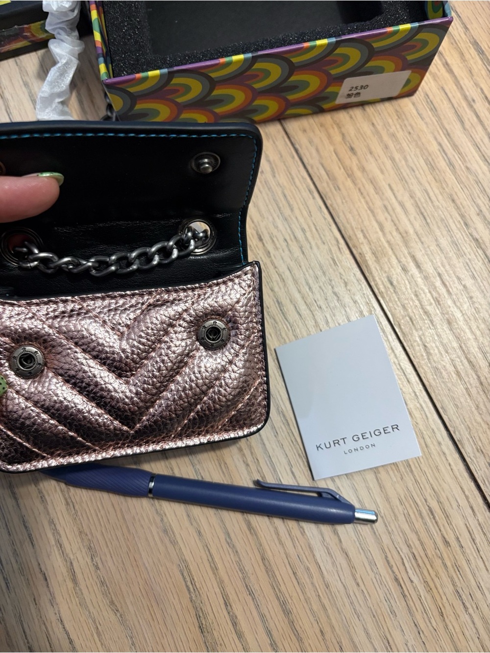 Kurt Geiger Metallic Copper, Silver & Teal Mini Chain Bag - Picture 11 of 11